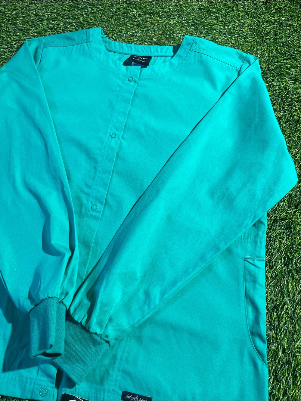 Baby Phat Scrub Jacket Size M Green Snap Front Long Sleeve